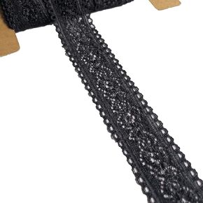 1.2 Inches Wide Stretch Lace Ribbon 10 Yards Elastic Trim Lace Fabric with Floral Pattern for Bridal Wedding Decorations, Sewing and Crafts (9073 Black)