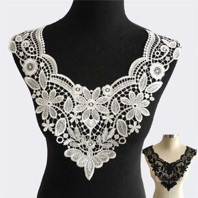 2-Piece White & Black Floral Lace Collar Inserts - Embroidery Neckline - DIY Sewing Accessories
