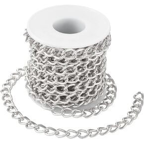 Pandahall 16.4 Feet Aluminium Curb Chains 11.5x8x1.8mm Silver Unwelded Cable Cross Chain with Spool for DIY Bracelet Necklace Keychains