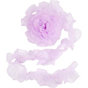 GORGECRAFT 5 Yards Ruffled Lace Trims Organza Tulle Pleated Lace Edge Fabric Trim 4.72 Inch Width Light Sky Blue Retro Chiffon Trimmings Ribbon Pearl Beads Applique Border for Sewing Dress DIY Crafts