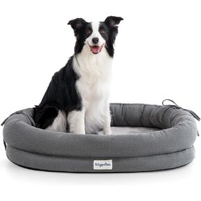 Orthopedic Dog Bed for Large Dogs, Pet Sofa Bed with Egg Crate Foam, 4-Sided Bolster, Removable Washable Cover & Anti-Slip Bottom, Large Dark Gray