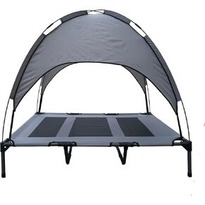 Outdoor Elevated Dog Bed with Canopy for Small, Waterproof & Breathable Large Dog Bed with Removable Shade Tent for Camping, Beach, Backyard, 45Inch, Grey