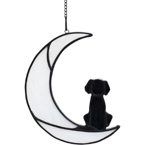 BOXCASA Dog Memorial Gifts for Dog Lovers,Dog on Moon Stained Glass Window Hanging for Suncatcher,Loss of Dog Sympathy Gift for Dog Lovers, Pet Memorial Sympathy Gifts
