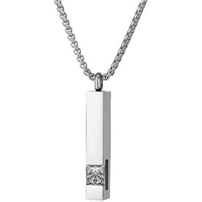 1pc silver pet memorial necklace for dog cat ash keepsake, keychain charm with lock, fish and axolotl crest, rectangle pendant for men women cremation decoration