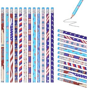 baotongle 60pcs 4th of July Patriotic Wooden Pencil American Flag Pencils with Erasers USA Patriotic School Office Stationery for Independence Day Gift Prize Office Classroom Reward (Independence Day)