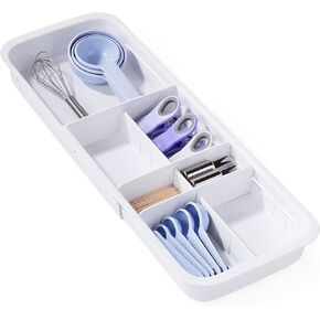 YouCopia DrawerFit® Sliding Drawer Bin, Expandable and Adjustable Kitchen Storage Organizer, Speckled White