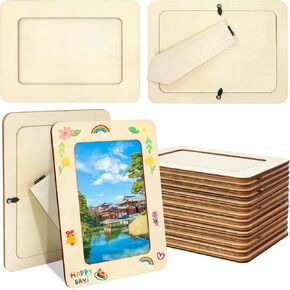 25 Pack Wooden Picture Frames for Crafts, 4" x 6" Photos DIY Wood Picture Frames Unfinished Standing Photo Frames DIY Crafts Wood Decorate for Halloween Thanksgiving Christmas Wedding Birthday