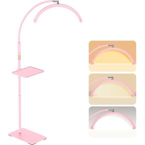 Lash Light for Eyelash Tech with Tray, Half Moon Light for Lashes and Estheticians, LED Floor Lash Lamp for Eyelash Extensions, Nail Art, Tattoo Art and Skincare (Pink)