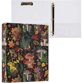 3 Ring Binder Mushroom Butterfly Leaves Black 1.5 Inch Binders A4 Size Decorative Hardcover with 2 Interior Pockets Binder Organizer for Home School Office Supplies