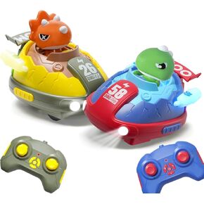 Remote Control Ejecting Bumper Car, RC Car Toys for 5-9 Year Old Boys Girls, 2-Pack Dinosaur Race Cars with LED Lights & Music for Kids Ages 8-13, Birthday Gifts for 5 6 7 8 9 10 11 Year Old Boy Girl