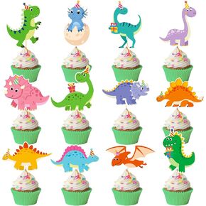 48 Pieces Dinosaur Cupcake Toppers Baby Cute Colorful Dinosaur Cupcake Picks for Kids Dino Theme Party Baby Shower Birthday Party Decoration Supplies