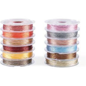 KISSITTY 288 Yards Colorful Metallic Cord 0.3mm Round Beading Thread Craft String for Christmas Thanksgiving Gift Wrapping Necklaces Bracelets Earrings Rings Jewelry Making