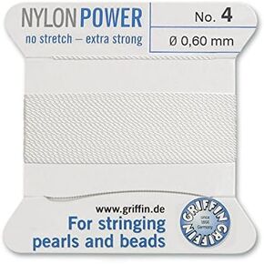 Griffin Bead Cord Nylon White #4 with Stainless Steel Needle Attached – for Knotting Pearls, Gemstones, Crystals and Beads