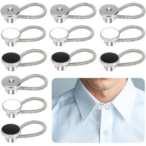 12 Pcs Elastic and Adjustable Collar Extenders for Mens Shirts, Comfortable Neck Button Extenders for Mens Dress Shirts and Suits Cuffs, Tie Collar Extender, 3 Colors(Black, White, Silver)