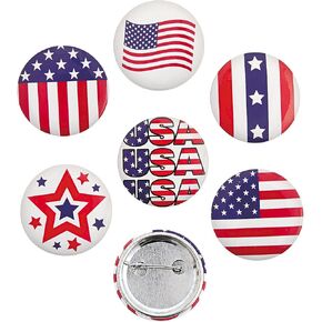 Fun Express - Patriotic Buttons for Fourth of July - Jewelry - Pins - Novelty Buttons - Fourth of July - 24 Pieces