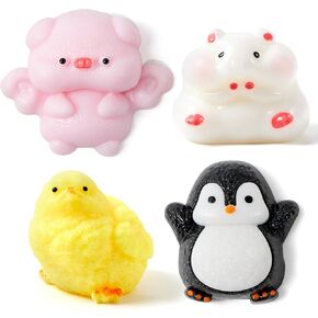 JOYIN 4 Pcs Animal Taba Toys, Ultra Soft Colorful Fufu Toys, Chick Taba Squeeze Toys for Adults Kids