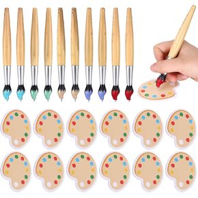 12 Sets Bamboo Paintbrush Art Sticky Notes Pen Brush Shape Ballpoint Pen Novelty Retractable Pens Painting Theme Note Pads for School Stationery Art Parties Teacher Appreciation Christmas Gift
