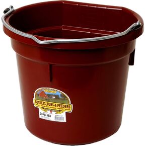 Little Giant® Flat Back Plastic Animal Feed Bucket | Animal Feed Bucket with Metal Handle | Horse Feed & Water Bucket | 20 Quarts | Burgundy
