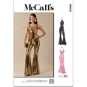 McCall's M8534H5 Misses' Flare Leg Knit Jumpsuits Sewing Pattern Packet, Design Code M8534, Sizes 6-8-10-12-14