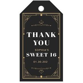 Andaz Press 60-Pack Personalized Sweet 16 Favor Tags with String, Script Classic Thank You Gift Tags with Custom Photo for Girls, Sweet Sixteen, 16th Birthday Party Decorations for her, 2"x3.75"