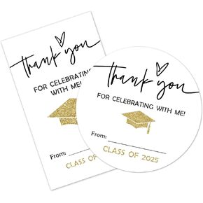 Graduation Stickers - Thank You for Celebrating with Me - 40 Self Adhesive Labels(Round & Tag Shaped) for Gift Wrapping, Envelopes, Graduation Yearbook- Graduation Party Supplies（Gold- A07