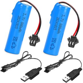 2 Pack 3.7V 800mAh Li-ion Rechargeable Battery for Double Sided RC Stunt Car, Small RC Boat, Tumbling Amphibious RC Car, Toy Car