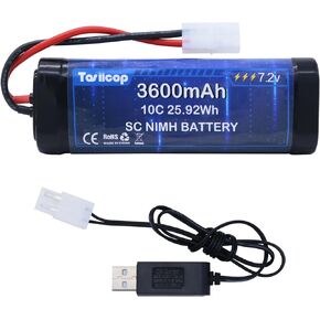 7.2V 3600mAh NIMH Battery Pack - 7.2 Volt RC Rechargeable Batteries with Tamiya Plug Connector for Remote Control Car Monster Trucks Buggy Truggy Boat Tank and Related Series