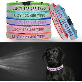 Reflective Personalized Dog Collar, Adjustable Nylon 5 Sizes Buckle Collars,Custom Embroidered Pet Name and Phone Number for boy Girl Dog Puppies,Blue
