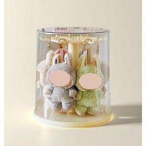 Rotating Clear Display Case for Large Doll Keychains, Display Stand for Plush Dolls, Storage Box for Dolls, Dust and Moisture Proof, All-Round Display, Figurines (NO Dolls) (White)