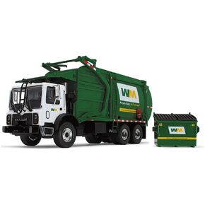Mack TerraPro Waste Management Refuse Garbage Truck with Wittke Front Load White and Green with Garbage Bin 1/34 Diecast Model by First Gear 10-4001D