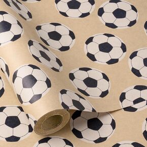 RUSPEPA Football Wrapping Paper Roll for Men Boys Kids, Mini Roll, Black and White Soccer Ball Design Kraft Gift Wrap for Birthday, Game Day, Sports Party, 17 Inches x 16.4 Feet