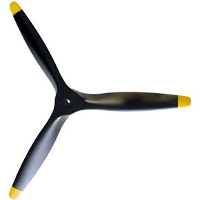 XOAR PJWWII-R3 16x10 RC Warbird Airplane Propeller. 16 Inch Tri Blade Giant Scale WWII Black Wood Prop with Yellow Tips for Gas Engines