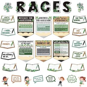 Races Writing Strategy Poster for Classroom Writing Classroom Decorations Bulletin Board Set for Teaching Supplies Elementary Middle School Home Wall Decor(Pastel)