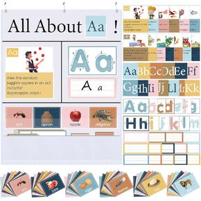 Blosssound 34 x 27 All About Letter Pocket Chart 103 ABC Flash Cards Letter of The Day Week Chart Alphabet Tracing Learning Educational Wall Poster Preschool Homeschool Learning Activities (White)
