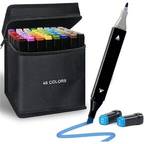 Alcohol Markers, 48 Colors Drawing Pen Dual Tip Art Markers for Sketch Anime Illustrations Book Painting Card Making