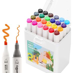 24 Colors Alcohol Markers Set, Fine & Chisel Dual Tips Art Twin Sketch Pens Permanent Alcohol Based with Case Office & School Supplies
