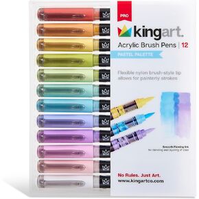 KINGART PRO Acrylic Paint Brush Pens, 12 Pastel Colors, Water-Based Ink, Flexible Brush Tips