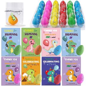 Dinosaur Party Favors 30 Pack Hatching Dinosaur Eggs with Cards, 6 Designs Dinosaur Toys Birthday Party Goodie Bags Stuffers for Boys Girls Classroom Prizes Gifts for Kids