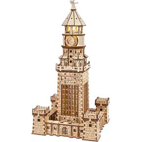 Ugears Lighthouse of Alexandria 3D Puzzle - DIY Kits for Adults 3D Wooden Puzzles with LED Nightlight - Model Building Adult Craft Wood Puzzle 340 Pcs