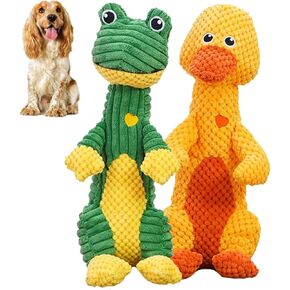 2pcs Durachew Dog Toy, Wowpetsmart Invincible Chewanimals, Wowpetsmart for Heavy Chewers, Chewanimal - Designed for Strong Chewers, Indestructible Pet Toys, Squeaky Stuffed Plushy Dog Toy (Duck+Frog)