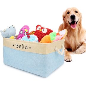 Personalized Dog Toy Box, Dog Toy Basket Storage with Cotton Handle, Customized Name and Paw Heart Print Puppy Toy Bin for Organizing Food Clothes and Pets Accessories(Heart Beige)