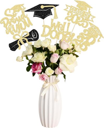 Gyufise 12Pcs Congrats Grad 2025 Centerpiece Sticks Glitter 2025 Graduation Done Diploma Table Flower Centerpieces Sticks Class of 2025 Party Decorations for 2025 Graduation Party Supplies Pink in Saudi Arabia