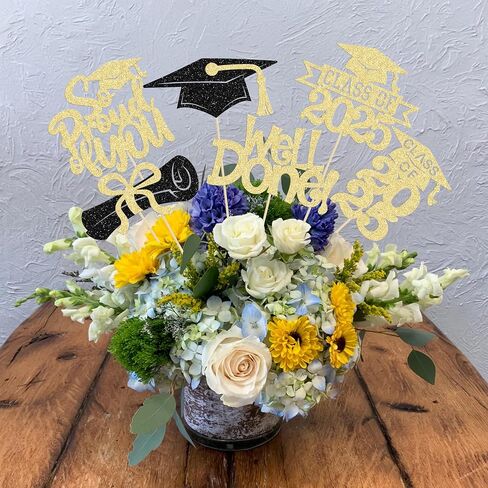 Gyufise 12Pcs Congrats Grad 2025 Centerpiece Sticks Glitter 2025 Graduation Done Diploma Table Flower Centerpieces Sticks Class of 2025 Party Decorations for 2025 Graduation Party Supplies Pink in Saudi Arabia