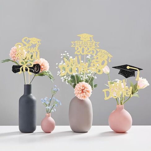 Gyufise 12Pcs Congrats Grad 2025 Centerpiece Sticks Glitter 2025 Graduation Done Diploma Table Flower Centerpieces Sticks Class of 2025 Party Decorations for 2025 Graduation Party Supplies Pink in Saudi Arabia