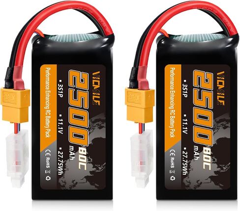 3S Lipo Battery 2500mAh 11.1V 80C High Discharge Rate Shorty Pack RC Batteries with XT60 Plug Fit for RC Airplane FPV Quadcopter Helicopter Drone and Racing RC Hobby Models 2500 High Capacity in Kuwait