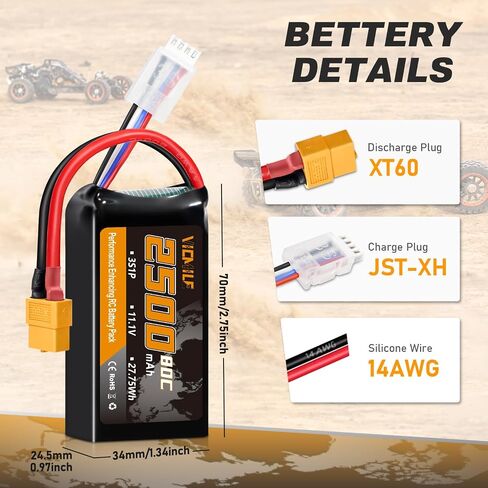 3S Lipo Battery 2500mAh 11.1V 80C High Discharge Rate Shorty Pack RC Batteries with XT60 Plug Fit for RC Airplane FPV Quadcopter Helicopter Drone and Racing RC Hobby Models 2500 High Capacity in Kuwait