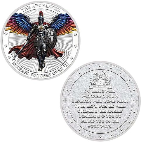The Archangel St Michael Challenge Coin Collector - Psalm 91:10-11 (Silvery) in Kuwait