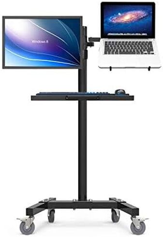 Dual Mount Monitor Holder + Laptop Holder PS Stand Trolley Sit-Stand Work Station Floor Stand Moving Cart in Kuwait