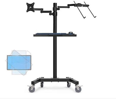 Dual Mount Monitor Holder + Laptop Holder PS Stand Trolley Sit-Stand Work Station Floor Stand Moving Cart in Kuwait