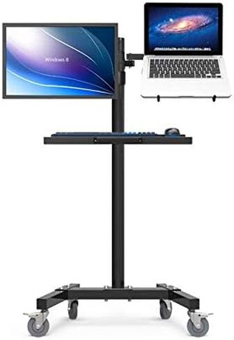 Dual Mount Monitor Holder + Laptop Holder PS Stand Trolley Sit-Stand Work Station Floor Stand Moving Cart in Kuwait